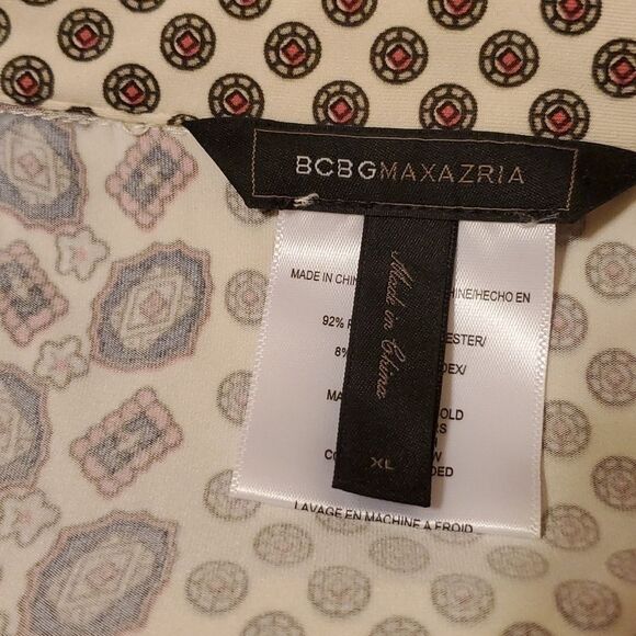 BCBGMaxazria lace up, cream, navy & mauve pattern tunic top size XL - Picture 9 of 10